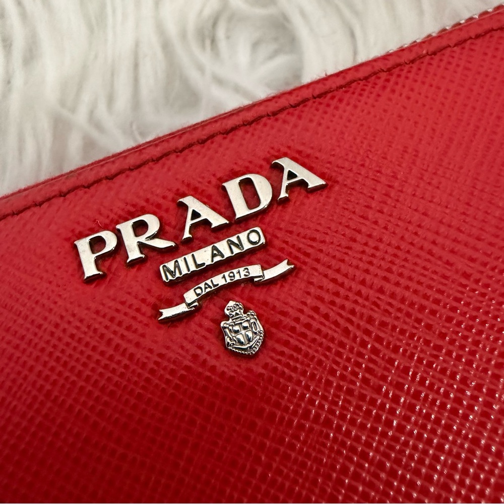 PRADA Scarlet Saffiano Zip Around Leather Long Wallet
